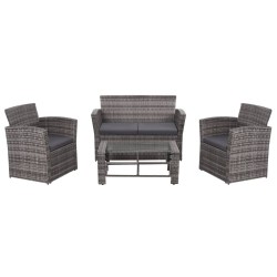 vidaXL Set de muebles de jardín 4 pzas y cojines ratán sintético gris