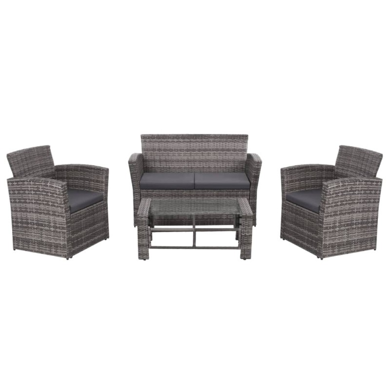 vidaXL Set de muebles de jardín 4 pzas y cojines ratán sintético gris