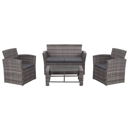 vidaXL Set de muebles de jardín 4 pzas y cojines ratán sintético gris