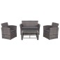 vidaXL Set de muebles de jardín 4 pzas y cojines ratán sintético gris