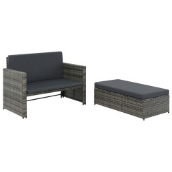vidaXL Set de muebles de jardín 2 pzas y cojines ratán sintético gris