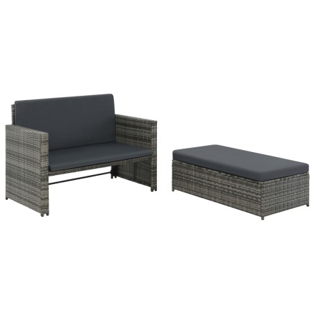 vidaXL Set de muebles de jardín 2 pzas y cojines ratán sintético gris