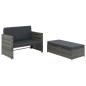 vidaXL Set de muebles de jardín 2 pzas y cojines ratán sintético gris vidaXL Set de muebles de jardín 2 pzas y cojines ratán sintético gris