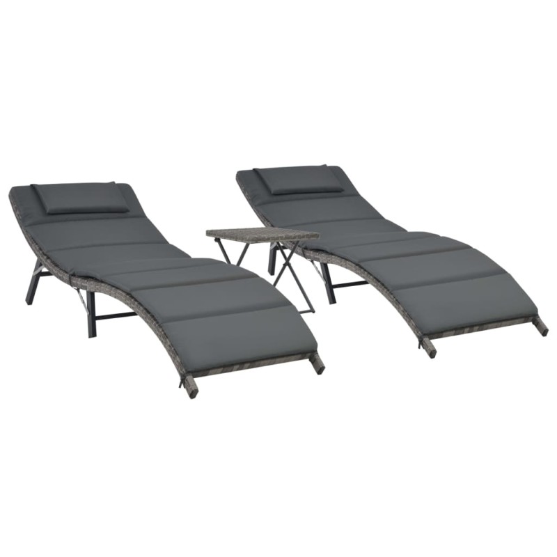 vidaXL Set de muebles de jardín plegables 3 pzas ratán sintético gris vidaXL Set de muebles de jardín plegables 3 pzas ratán sintético gris