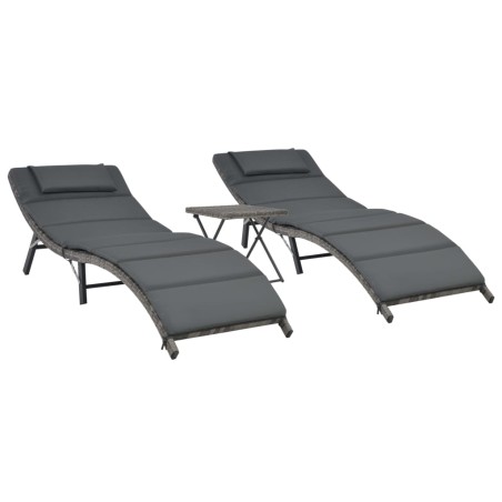 vidaXL Set de muebles de jardín plegables 3 pzas ratán sintético gris