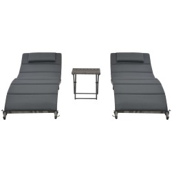 vidaXL Set de muebles de jardín plegables 3 pzas ratán sintético gris