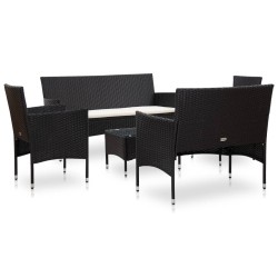 vidaXL Set muebles de jardín y cojines 5 piezas ratán sintético negro