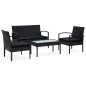 vidaXL Set de muebles de jardín 4 pzas y cojines ratán sintético negro