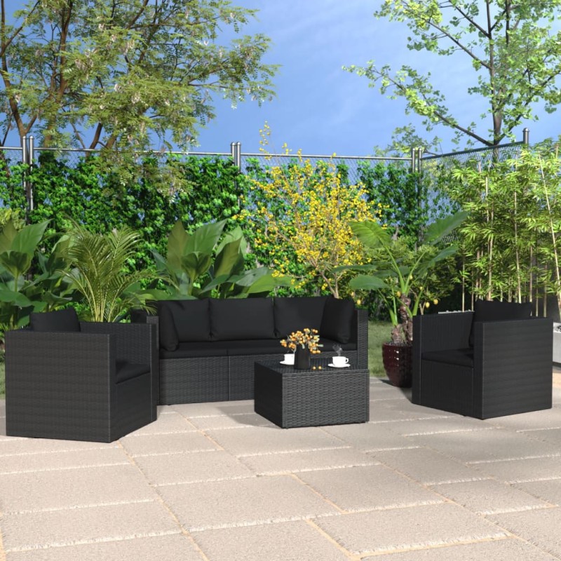 vidaXL Set de muebles de jardín 4 pzas y cojines ratán sintético negro vidaXL Set de muebles de jardín 4 pzas y cojines ratán sintético negro