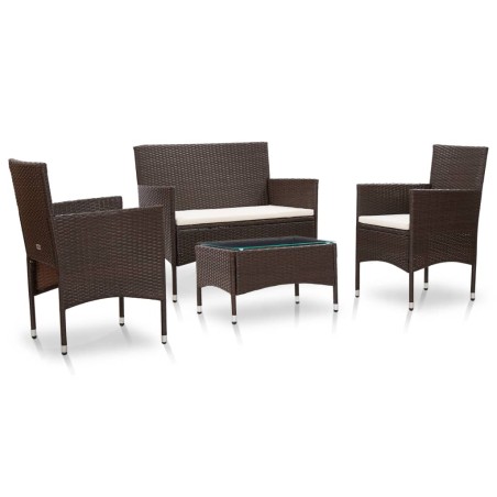vidaXL Set muebles de jardín 4 piezas y cojines ratán sintético marrón