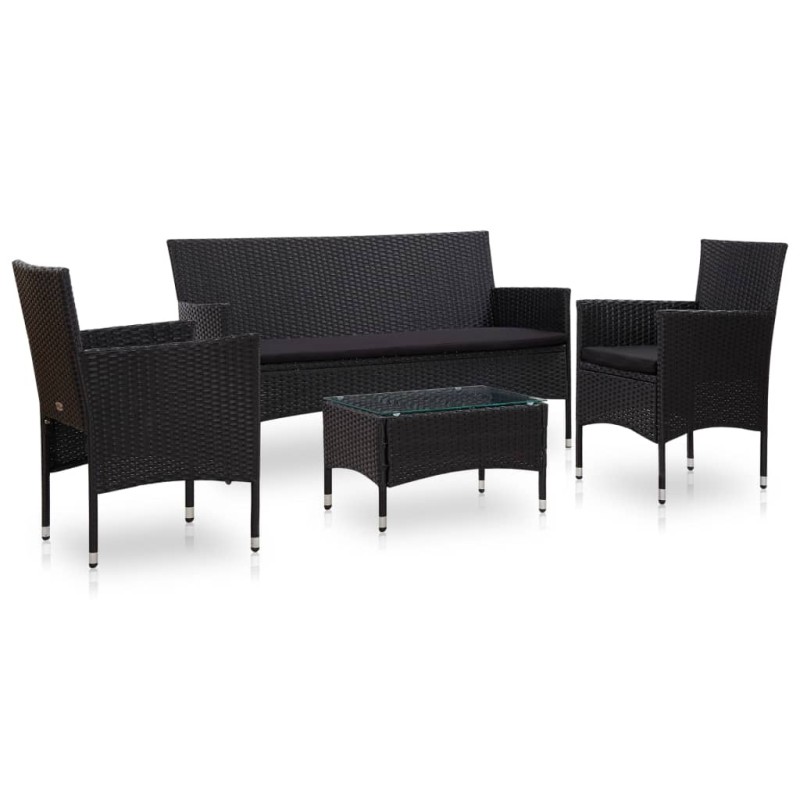 vidaXL Set de muebles de jardín 4 pzas y cojines ratán sintético negro vidaXL Set de muebles de jardín 4 pzas y cojines ratán sintético negro