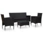 vidaXL Set de muebles de jardín 4 pzas y cojines ratán sintético negro vidaXL Set de muebles de jardín 4 pzas y cojines ratán sintético negro
