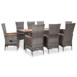 vidaXL Set de comedor de jardín 9 pzas y cojines ratán sintético gris
