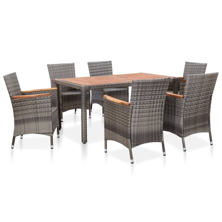 vidaXL Set de comedor para jardín 7 pzas cojines ratán sintético gris
