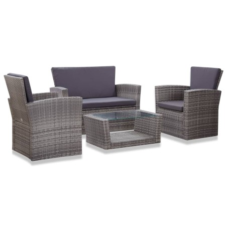 vidaXL Set de muebles de jardín 4 pzas y cojines ratán sintético gris