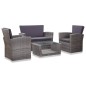 vidaXL Set de muebles de jardín 4 pzas y cojines ratán sintético gris vidaXL Set de muebles de jardín 4 pzas y cojines ratán sintético gris