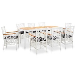 vidaXL Conjunto de comedor para jardín 9 piezas ratán sintético blanco
