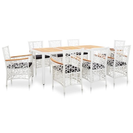 vidaXL Conjunto de comedor para jardín 9 piezas ratán sintético blanco