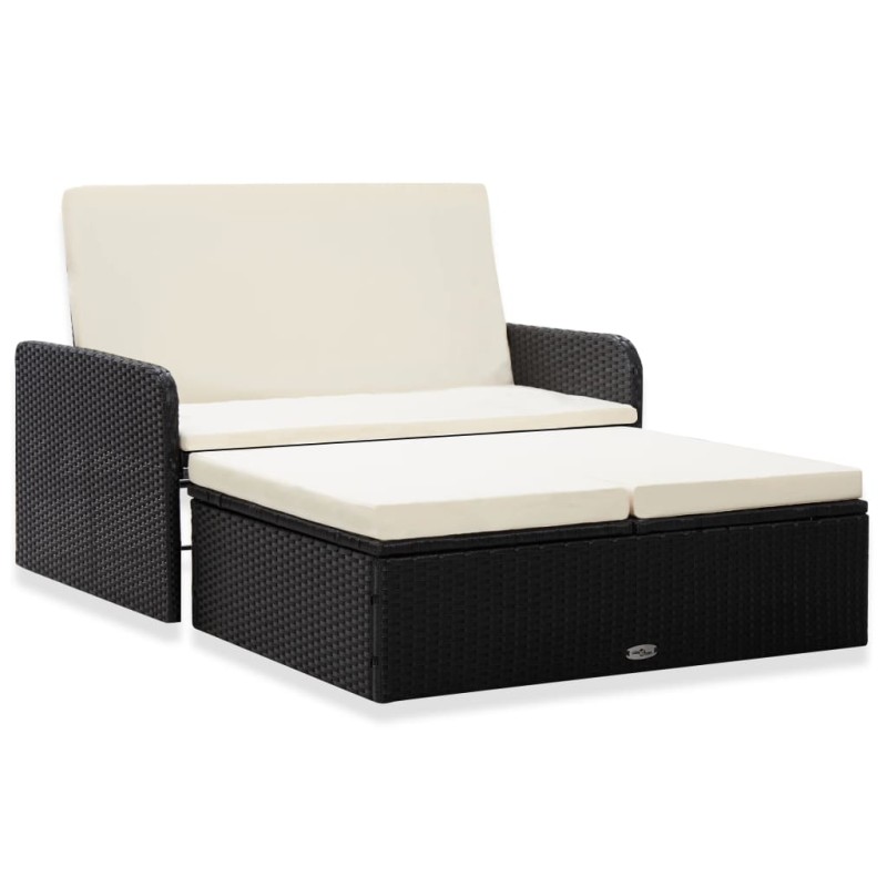vidaXL Set muebles de jardín 2 piezas y cojines ratán sintético negro vidaXL Set muebles de jardín 2 piezas y cojines ratán sintético negro
