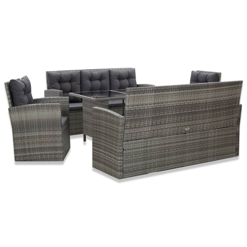 vidaXL Set de comedor de jardín 5 pzas y cojines ratán sintético gris vidaXL Set de comedor de jardín 5 pzas y cojines ratán sintético gris