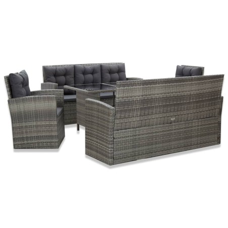 vidaXL Set de comedor de jardín 5 pzas y cojines ratán sintético gris