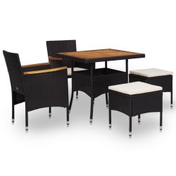 vidaXL Set comedor jardín 5 pzas ratán sintético y madera acacia negro
