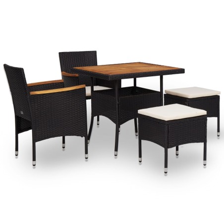 vidaXL Set comedor jardín 5 pzas ratán sintético y madera acacia negro