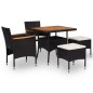 vidaXL Set comedor jardín 5 pzas ratán sintético y madera acacia negro vidaXL Set comedor jardín 5 pzas ratán sintético y madera acacia negro