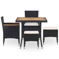 vidaXL Set comedor jardín 5 pzas ratán sintético y madera acacia negro