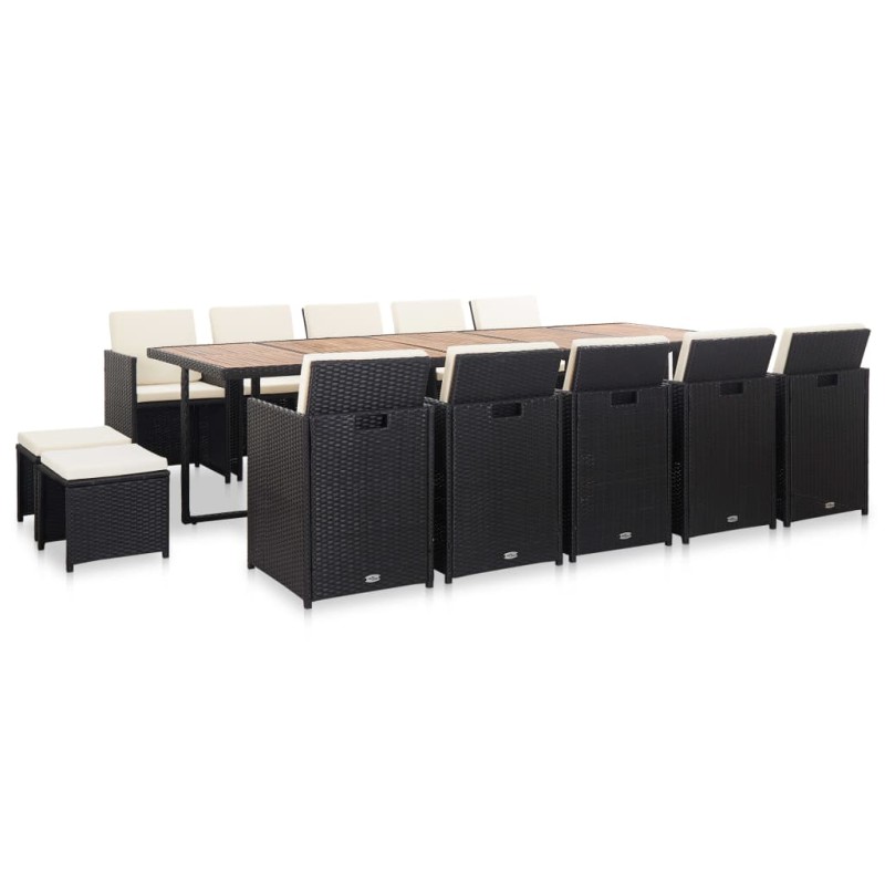 vidaXL Set comedor de jardín 15 piezas y cojines ratán sintético negro vidaXL Set comedor de jardín 15 piezas y cojines ratán sintético negro