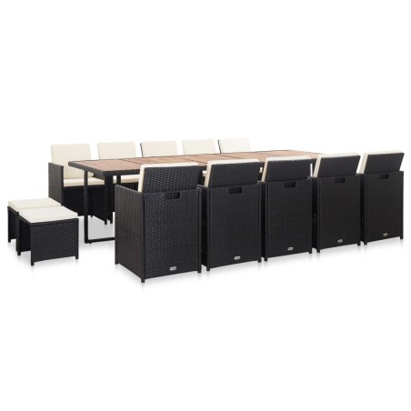 vidaXL Set comedor de jardín 15 piezas y cojines ratán sintético negro