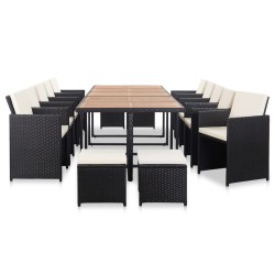 vidaXL Set comedor de jardín 15 piezas y cojines ratán sintético negro