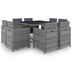 vidaXL Set comedor de jardín 9 piezas y cojines ratán sintético gris 