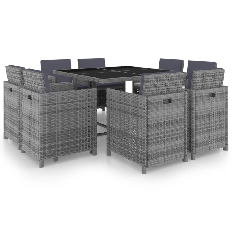vidaXL Set comedor de jardín 9 piezas y cojines ratán sintético gris vidaXL Set comedor de jardín 9 piezas y cojines ratán sintético gris