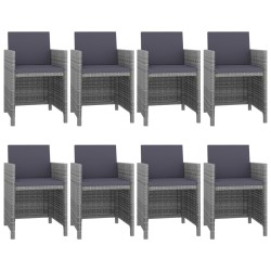vidaXL Set comedor de jardín 9 piezas y cojines ratán sintético gris 