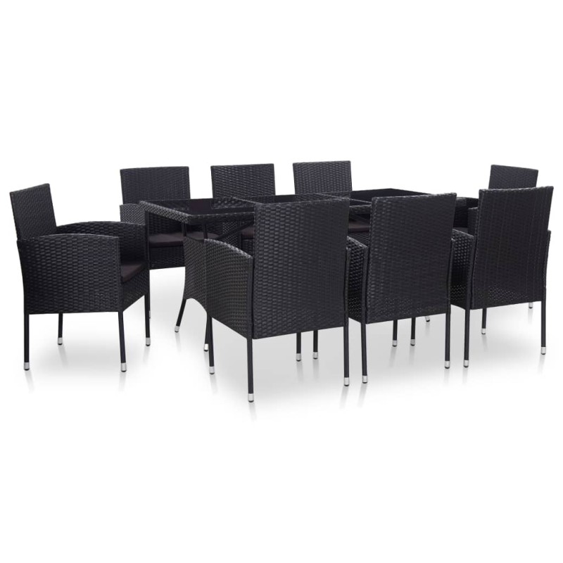 vidaXL Conjunto de muebles de jardín 9 piezas ratán sintético negro vidaXL Conjunto de muebles de jardín 9 piezas ratán sintético negro