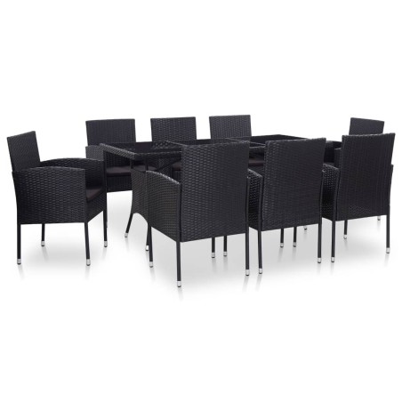 vidaXL Conjunto de muebles de jardín 9 piezas ratán sintético negro