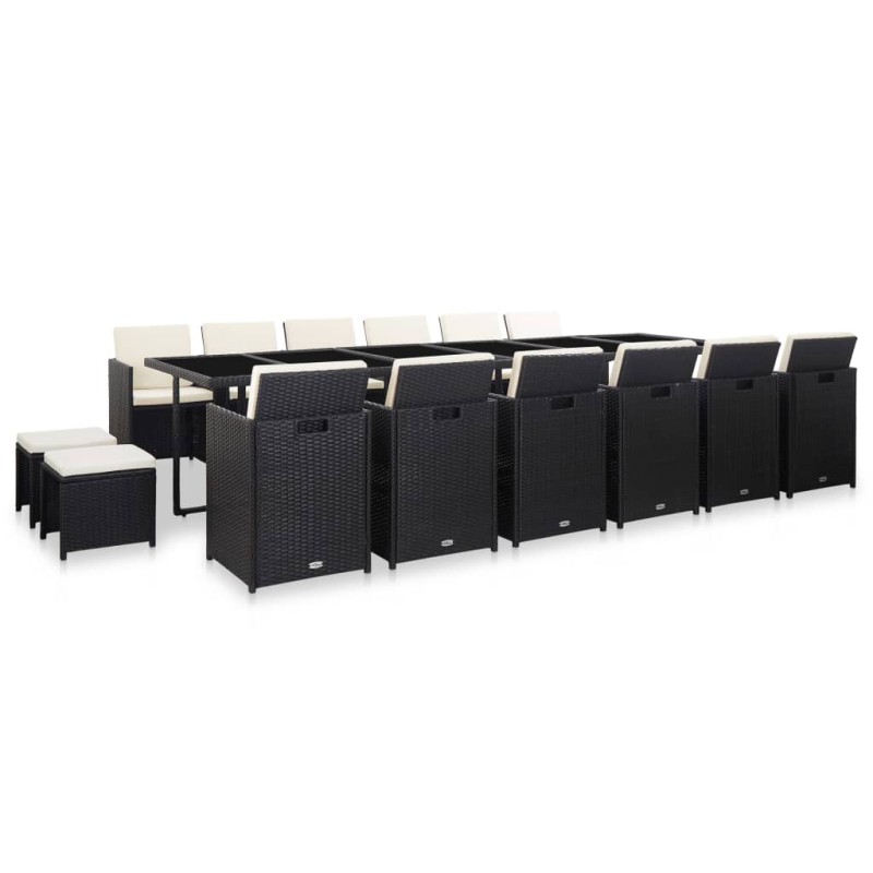 vidaXL Set comedor de jardín 17 piezas y cojines ratán sintético negro vidaXL Set comedor de jardín 17 piezas y cojines ratán sintético negro