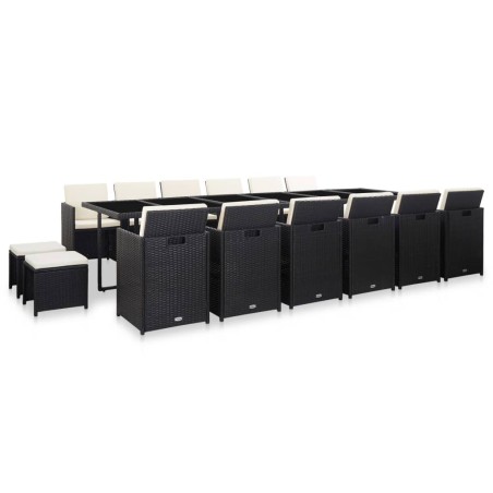 vidaXL Set comedor de jardín 17 piezas y cojines ratán sintético negro