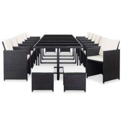vidaXL Set comedor de jardín 17 piezas y cojines ratán sintético negro