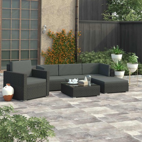 vidaXL Set muebles de jardín 6 piezas y cojines ratán sintético negro