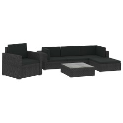 vidaXL Set muebles de jardín 6 piezas y cojines ratán sintético negro