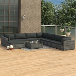 vidaXL Set de muebles de jardín 9 pzas y cojines ratán sintético gris