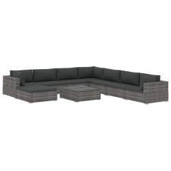 vidaXL Set de muebles de jardín 9 pzas y cojines ratán sintético gris