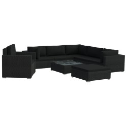 vidaXL Set muebles de jardín 8 piezas y cojines ratán sintético negro