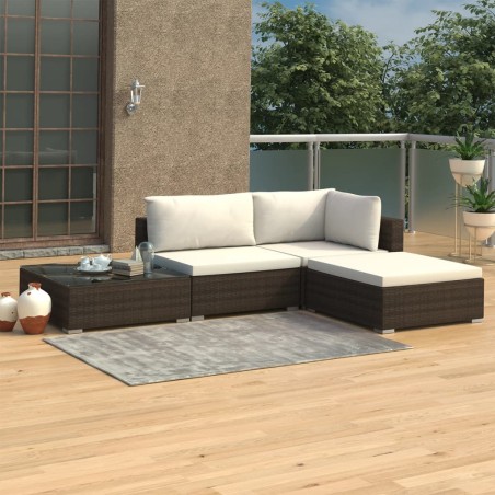 vidaXL Set muebles de jardín 4 piezas y cojines ratán sintético marrón