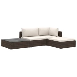 vidaXL Set muebles de jardín 4 piezas y cojines ratán sintético marrón