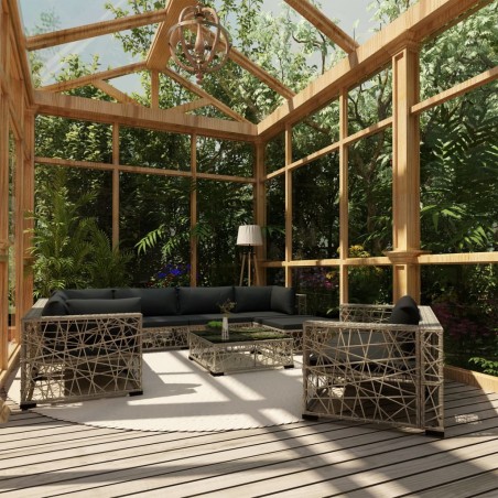 vidaXL Set de muebles de jardín 10 pzas y cojines ratán sintético gris