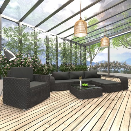vidaXL Set muebles de jardín 8 piezas y cojines ratán sintético negro