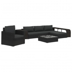 vidaXL Set muebles de jardín 8 piezas y cojines ratán sintético negro